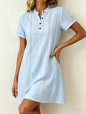 cheap Plain Dress-Women's Mini Dress Shirt Dress White Dress Casual Dress Elegant Fashion Modern Outdoor Vacation Going out Regular Fit Striped Short Sleeve V Neck White Pink Sky Blue Apricot Summer Spring