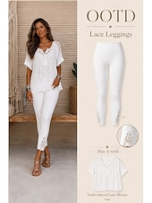 abordables Leggings-Mujer pantalones cortos capri Polainas Leggings cómodos Vacaciones Moda estilo costero de la abuela Hasta el Tobillo Media cintura Color sólido Encaje Comodidad Elástico Diario Casual Diario Negro