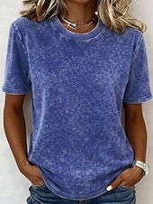  Women's 100% Cotton T Shirt Shirt Vintage Washed Tops Tee Top Plain Vintage Fashion Stylish Short Sleeve Crew Neck Regular Tops Daily Going out Weekend Blue Black Purple Fuchsia Orange
