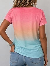 abordables Camiseta de Arte &amp; Diseño-Mujer Camiseta Estampado Ombre Geométrico Degradado Elegante Clásico Casual Manga Corta Escote en Pico Tops regulares Casual Diario Azul Piscina Rosa Naranja Rosa Brillante Verano Primavera
