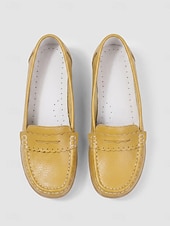 billige Women's Slip-Ons &amp; Loafers-Women's Yellow Classic Moccasin Loafers - Soft Microbial Leather Slip-On Flats with Non-Slip Sole, Lightweight Comfort Walking Shoes for Work, Travel, Driving and Daily Wear