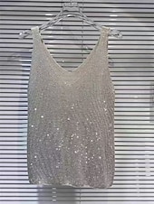 cheap Plain Tank-Valentine's Day Women's Camisole Tank Top Knit Rhinestone Fashion Sleeveless Crew Neck Square Neck Scoop Neck Regular Tops Holiday Black White khaki Grey Summer Spring