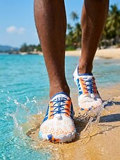 cheap Men-Men's Blue Water Shoes - Quick-Dry Barefoot Aqua Sneakers - Breathable Non-Slip Outdoor Shoes for Water Activities, Beach Walking, Swimming and Vacation Travel