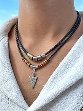abordables Bijoux pour hommes-Collier pendentif flèche en alliage pour homme avec perles et cordon tressé – disponible en noir et marron, bijou décontracté et résistant idéal pour les vacances à la plage, le quotidien et les