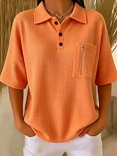  Dame Vaffel T-skjorte T skjorte Poloskjorter Vaffelstrikkede topper Lomme عادي Mote Stilfull Klassisk Kortermet Polokrage Vanlige topper Avslappet Daglig Strand Blå Svart Hvit Rød Oransje Sommer Vår