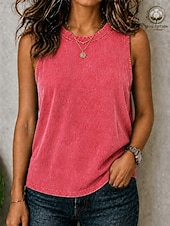 economico T-shirt semplice-softfade™ canotta da donna elegante vintage lavata 100% cotone senza maniche girocollo plissettata blu nero viola chiaro estate primavera