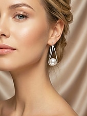 abordables Pendiente de mujer-Pendientes de mujer de aleación con forma de gota de agua y perlas de imitación, diseño elegante y minimalista para uso diario, negocios, vacaciones y ocasiones semiformales.