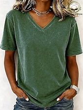  Dames T-shirts van 100% katoen - kwalitatief vintage T-shirt met korte mouwen en V-hals