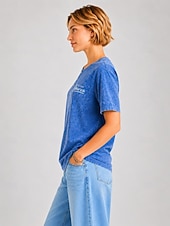 billige Uavhengighetsdag Topp-Amerikansk uavhengighetsdag Dame Vasket bomull 100% قطن Broderi Elegant Årgang Kortermet Crew-hals Rund hals Vanlige topper Avslappet Daglig Blå Sommer Vår Høst Vinter