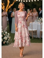 voordelige Jurkensets voor mama-Tweedelig A-lijn Tot de enkel Bruiloft gast jurk Ruimvallend Moeder van de bruid jurk 3/4 mouw Ronde hals Elegant Eenvoudig Casual Formeel Bruiloft gast Feestdagen Chiffon Wrap inbegrepen met