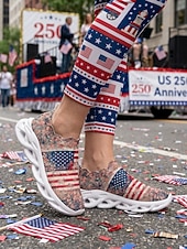  Γυναικεία ροζ φλοράλ slip-on αθλητικά παπούτσια με αμερικανική σημαία – ελαφριά πατριωτικά παπούτσια πεζοπορίας με σόλα απορρόφησης κραδασμών για την ημέρα ανεξαρτησίας, την παρέλαση, τα καλοκαιρινά