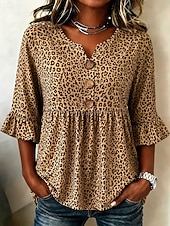 cheap Art&amp;Design Blouses-Women's Shirt Graphic Leopard Vintage Stylish Half Sleeve V Neck Regular Tops Casual Daily Holiday Pink Brown Green Summer Spring