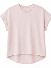 cheap Plain tee-Women's T Shirt Tee Top Rolled Cuff Curved Hem Solid Color Stylish Classic Short Sleeve Crew Neck Regular Tops Casual Going out Black White Pink Gray Summer Spring