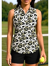 ieftine Cămașă pentru femei-Pentru femei Leopard Multicolor Tops Tricou sport Tricou POLO Cămașă de tenis Fără manșon Fermoar UPF50+ Rezistent la UV Înaltă Elasticitate Confortabil la umezeală Respirabil Tenis Alergat Pickleball