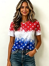  Amerikaanse onafhankelijkheidsdag Dames T-shirt Afdrukken Grafisch Amerikaanse vlag Vintage Stijlvol Casual Korte mouw Strakke ronde hals Normale tops Casual Dagelijks Weekend Wit Rood Zomer Lente