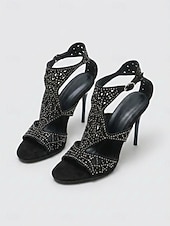 cheap 1920s &amp; Gatsby Era-Women's 1920s Gatsby Red High Heels - Vintage Flapper Style Cutout Rhinestone Sandals with Ankle Strap for Roaring 20s Parties, Jazz Age Proms &amp; Retro Formal Evenings