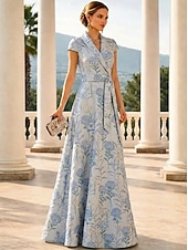 economico Lunghezza del pavimento-Linea ad A Lunghezza al pavimento Abito da invitata a nozze Abito Formale Abito da sera Abito da cerimonia per signora Manica Corta Bavero Elegante Vintage Matrimonio Formale Jacquard con