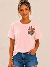  Per donna 100% cotone T-shirt ricamata Floreale Grafico Classico Casual Manica Corta Girocollo Top Regolari Casuale Quotidiano Weekend Nero Bianco Rosa Estate Primavera