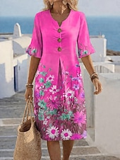  Per donna Abito al ginocchio Vestito Estivo Vestito Casual Abito a trapezio Elegante Vacanza Spiaggia Ferie Vestibilità regolare Floreale Grafico Manica Corta Scollo a V Blu Giallo Rosa Estate