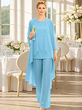 abordables Trajes de pantalón de mamá-Traje de pantalón Traje de 3 piezas Hasta el Suelo Vestido de Madrina Sin Mangas Barco de cuello Elegante Talla Grande Bolero incluido Invitado a la boda Gasa Vestidos de chaqueta con Un Color