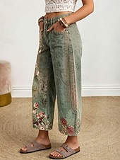  Mujer Perneras anchas pantalones Pantalones Cortos Vacaciones Vintage Casual Hasta el Tobillo Alta cintura Floral Graphic Estampado Confortable Comodidad Transpirabilidad Rígido Diario Exterior Calle
