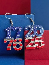 עגילי אקריליק פטריוטיים לנשים 1776 2026 עגילי הצהרה עם נצנצים בצבע דגל ארה"ב, קלילים אדומים לבן כחולים, תכשיטים ליום העצמאות, מסיבה אמריקאית 250, סגנונות מרובים
