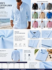 cheap Vacation-Men's Shirt Linen Shirt Summer Shirt Beach Wear Button Up Shirt Plain Vacation Casual Blue Black White Pink Long Sleeve Turndown Spring &amp; Summer Clothing Apparel