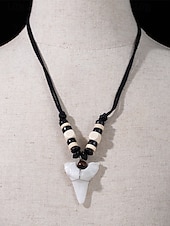 billiga Herrsmycken-herrhalsband med vargtand i bohemiskt skick - vintagehänge i konstben med justerbart vaxsnöre, smycken i etnisk tribalstil i akryl för sommarsemester och resor &amp;dagligt vardagskläder