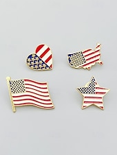  Women's USA Independence Day Alloy Pins Set – Multi-Style Patriotic Pins, Stars, Flags, Heart, Map, 7.4 Designs for Holiday, Party, and Festival Wear