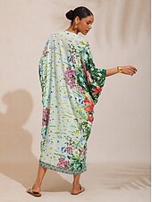 abordables vestido casual estampado-caftán de gasa fluida con estampado floral botánico