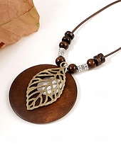 voordelige Dames ketting-Dames boho lange hangerketting - vintage hout &amp;Truienketting van legeringskralen met bladmotief &amp;Levensboom bedeltjes voor een zomervakantie aan het strand, of als casual kleding voor elke dag.