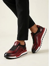 cheap Dress Sneakers-Men's Burgundy Leather Wedding Shoes – Elegant Slip-On Design with Premium Finish, Ideal for Weddings, Formal Events and Special Occasions