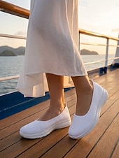 cheap Women-Women's White Lightweight Slip-On Walking Shoes – Breathable Knit Comfort Sneakers for Travel, Cruise Wear and Casual Use
