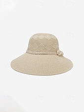 baratos Chapéus Femininos-Chapéu de sol feminino boho de palha - chapéu de praia de verão com aba larga e decoração de flor 3D, fedora respirável em poliéster trançado para férias e uso casual diário. &amp;Proteção solar, várias