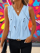 cheap Graphic Tank-Women's Tank Top Graphic Geometric Abstract Elegant Vintage Stylish Sleeveless V Neck Crop Tops Beach Wedding Casual Daily Blue White / Black White Light Green Brown Summer Spring