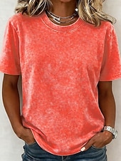  Women's 100% Cotton T Shirt Shirt Vintage Washed Tops Tee Top Plain Vintage Fashion Stylish Short Sleeve Crew Neck Regular Tops Daily Going out Weekend Blue Black Purple Fuchsia Orange