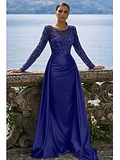 economico Abiti da ballo-Sirena Tromba Lunghezza al pavimento Abito da Sera Elegante Brillare &amp; Splendere Manica Lunga Scollo Illusione Carnevale Mascherata Abito Champagne per la Madre della Sposa Raso Con Paillettes con