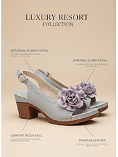 abordables Sandalias de tacón-Sandalias de tacón medio con decoración floral gris para mujer: estilo casual elegante, tacón de bloque cómodo para damas, uso diario, fiestas en el jardín, viajes y eventos de verano.
