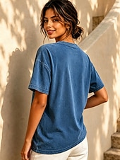  Dia da Independência Americana Mulheres 100% Algodão Camiseta Blusas lavadas estilo vintage Imprimir Gráfico Bandeira americana Vintage Moda à moda Manga Curta Gola Redonda Tops regulares Casual