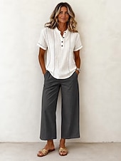 cheap Wide Leg &amp; High Waisted-Women's Wide Leg Trousers Casual Pants Vacation Fashion Streetwear Full Length High Waist Plain Pocket Elastic Waist Comfortable Breathable Inelastic Daily Vacation Street Light Gray Dark Grey Black