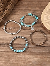levne Dámský náramek-Dámská sada náramků v boho stylu s tyrkysovou barvou - vícevrstvé korálkové stohovatelné náramky s přívěskem motýl &amp;slitinové doplňky pro letní dovolenou na pláži, každodenní nošení &amp;dárek z hippie