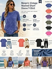 abordables Camiseta lisa-Camisetas de mujer 100% algodón - Camiseta vintage de manga corta y cuello redondo de calidad