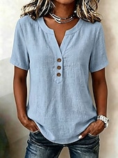 preiswerte Einfache Blusen-Damen Bluse Einfarbig Vintage Stilvoll Basic Kurzarm V Ausschnitt Normale Oberteile Lässig Täglich Blau Khaki Rosa Dunkelgrün Sommer Frühling