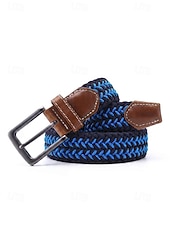 baratos Cintos Masculinos-Cinto masculino trançado elástico com ponteiras de couro e fivela de pino, casual e elegante, com ajuste regulável para homens maduros, ideal para uso diário e viagens.