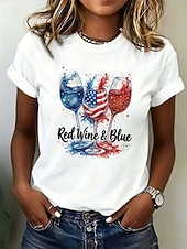  Jour de l'Indépendance Américaine Femmes T-shirt Imprimé Graphique Drapeau Lettre ancien Mode Élégant Manche Courte Col ras du cou Col rond Hauts Réguliers Occasionnel Quotidien Week-end Blanche