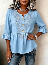 preiswerte Floral Blouses-Women's Shirt Print Floral Graphic Vintage Stylish Half Sleeve V Neck Regular Tops Casual Daily Holiday Blue Pink Purple Green Summer Spring