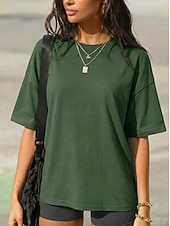 economico T-shirt semplice-Per donna 100% cotone Maglietta Tinta unica Elegante Casual Manica Corta Girocollo Top Regolari Quotidiano Sportivo Uscire Cachi Rosa intenso Verde primavera Nero Bianco Estate Primavera