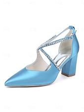 preiswerte Pumps mit Blockabsatz-Smaragdgrüne Satin-Pumps mit Blockabsatz – elegante Schuhe mit Strassriemen für Cocktailpartys und Abendveranstaltungen