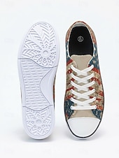  Damskie khaki płócienne trampki z amerykańską flagą – patriotyczne, sznurowane buty do chodzenia w stylu vintage z kwiatowym nadrukiem, idealne na co dzień, na Dzień Niepodległości, paradę &święto USA