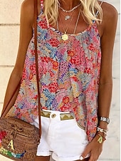 preiswerte Grafiktank-Damen Hemd Bluse Druck Grafik Geometrisch Paisley-Muster Bohemien Vintage Tropisch Ärmellos Träger Normale Oberteile Lässig Täglich Khaki Rote Dunkelgrün Purpur Braun Sommer Frühling
